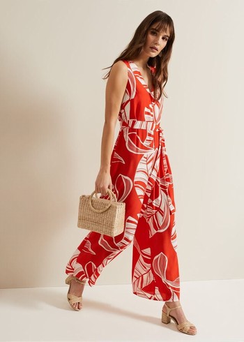 Phase Eight Suzie Leaf Print Dress Red Australia | ML4082169